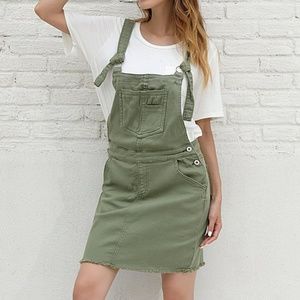 Olive Green Tie Strap Skirt Overalls